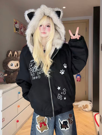 Kawaii Unisex Embroidered Plush Jacket