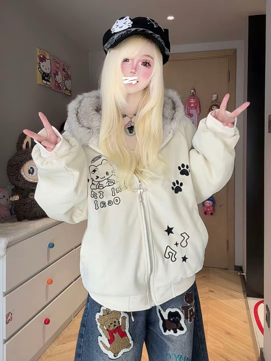 Kawaii Unisex Embroidered Plush Jacket