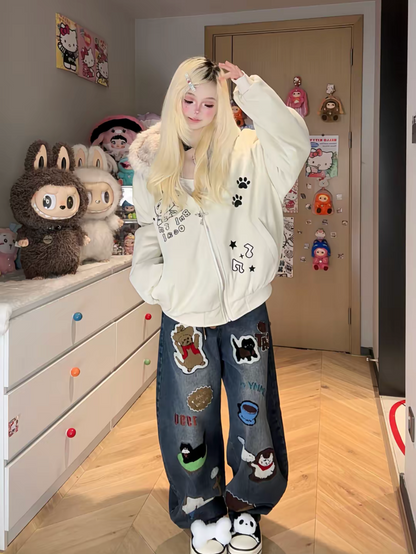 Kawaii Unisex Embroidered Plush Jacket