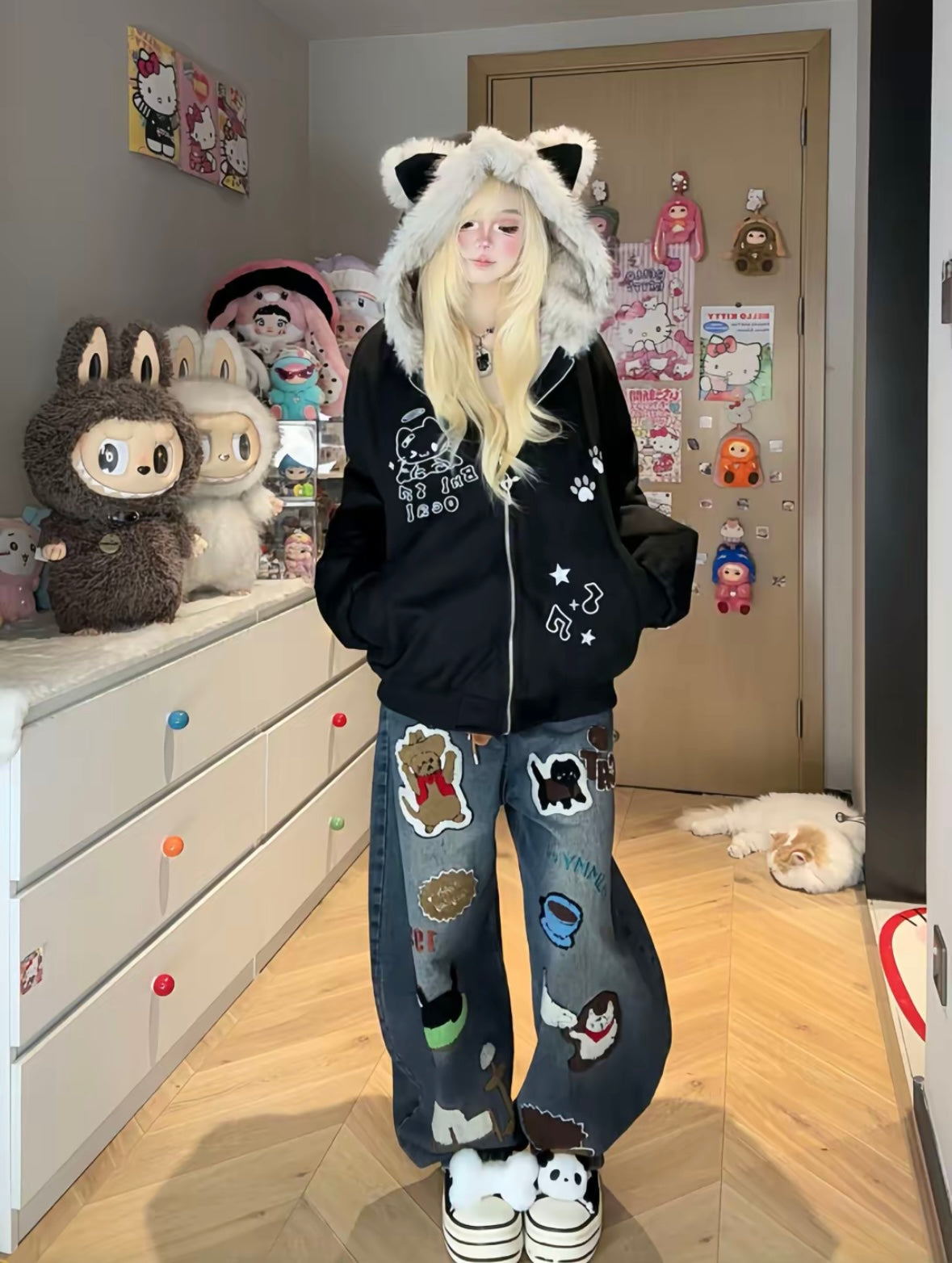 Kawaii Unisex Embroidered Plush Jacket