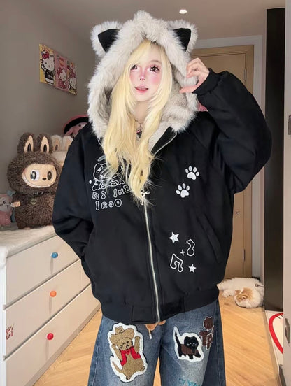 Kawaii Unisex Embroidered Plush Jacket