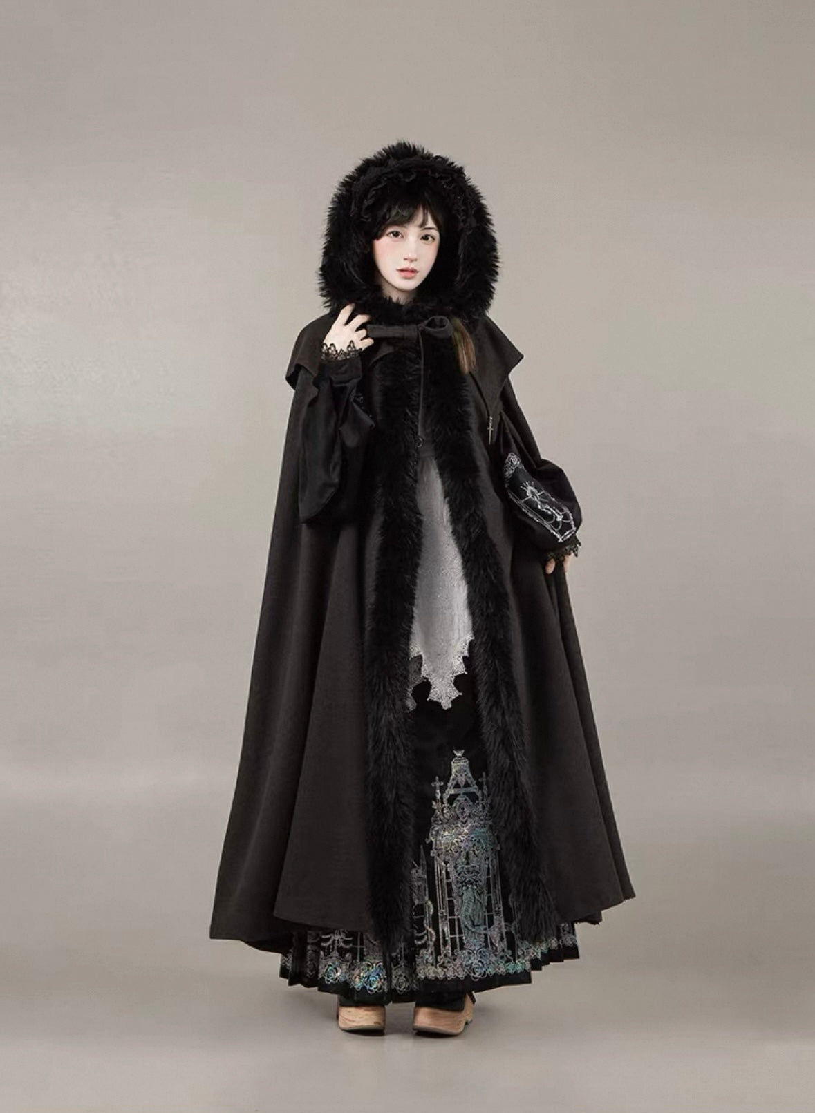 Dark Gothic Hooded Long Cape