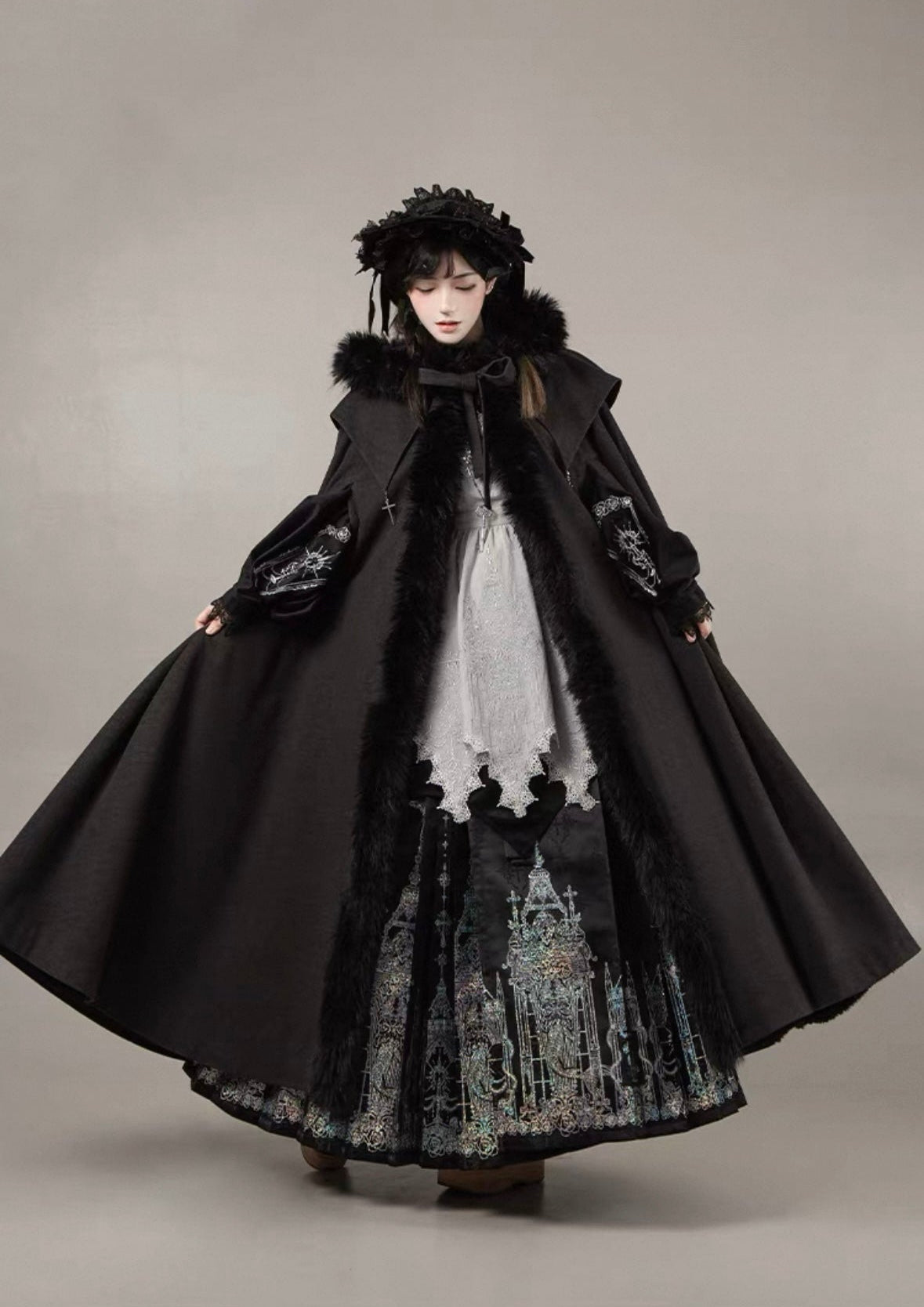 Dark Gothic Hooded Long Cape