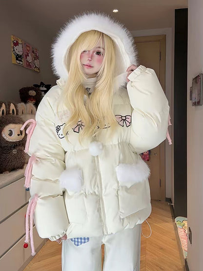 Kawaii Kitty Bow Oversize Puff Jacket