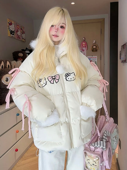 Kawaii Kitty Bow Oversize Puff Jacket