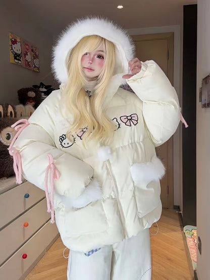 Kawaii Kitty Bow Oversize Puff Jacket