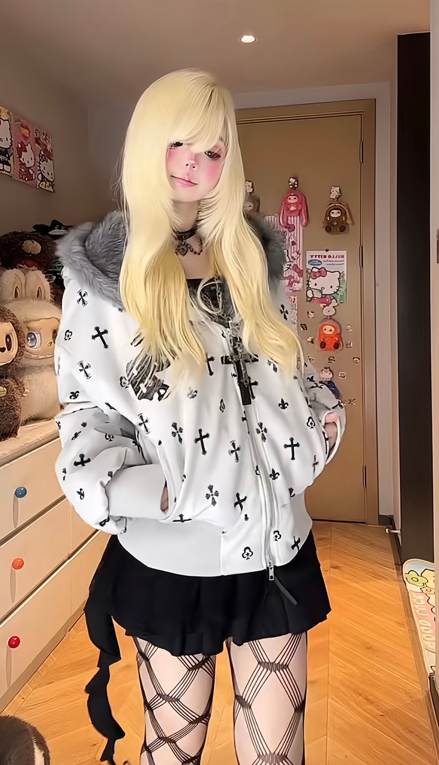 Kawaii Cross Short Plush Jacket