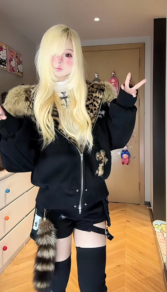 Kawaii Leopard Spot Short Plush Jacket